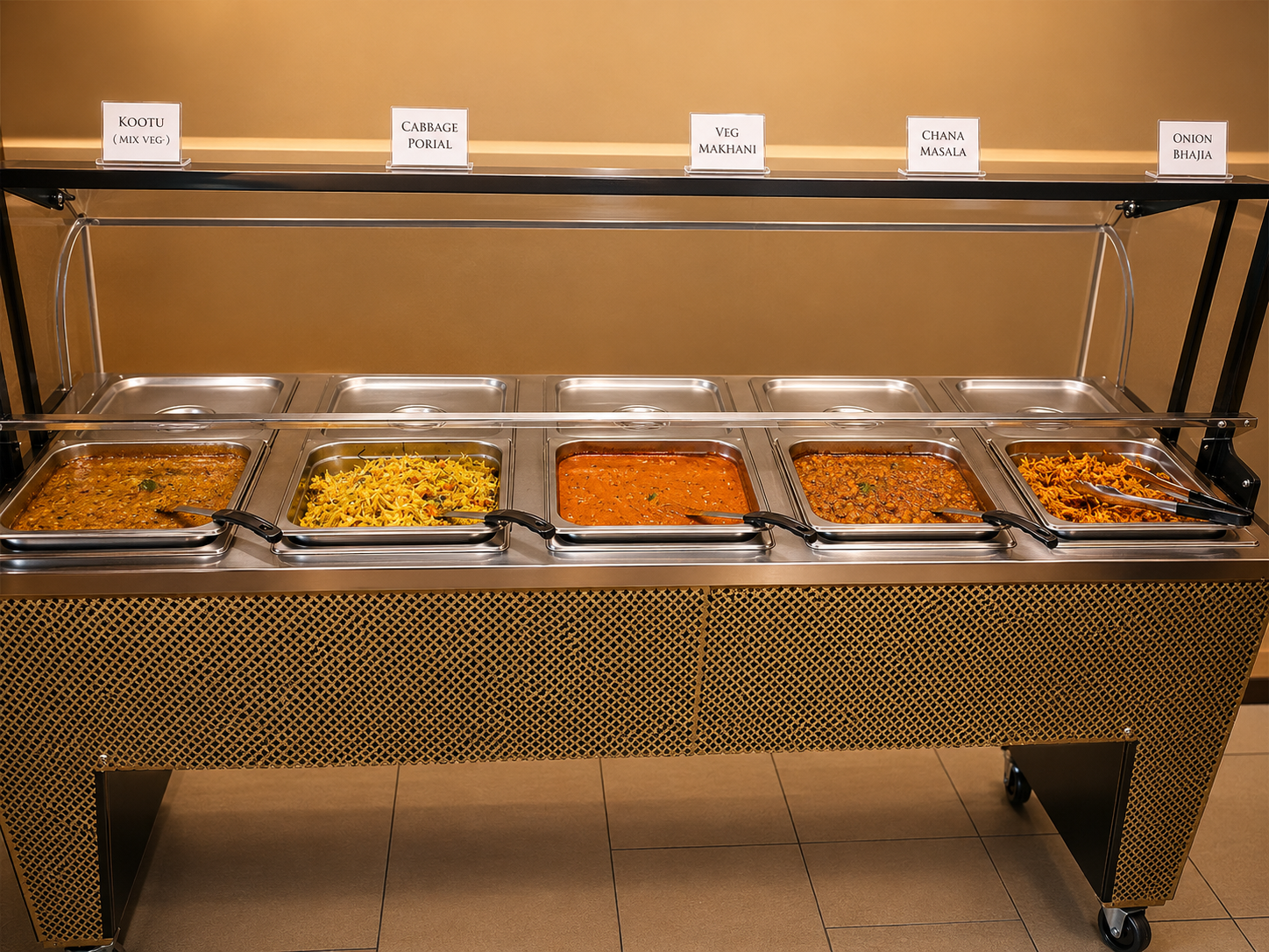 Saffron Indian lunch buffet with a selection of vegetarian dishes